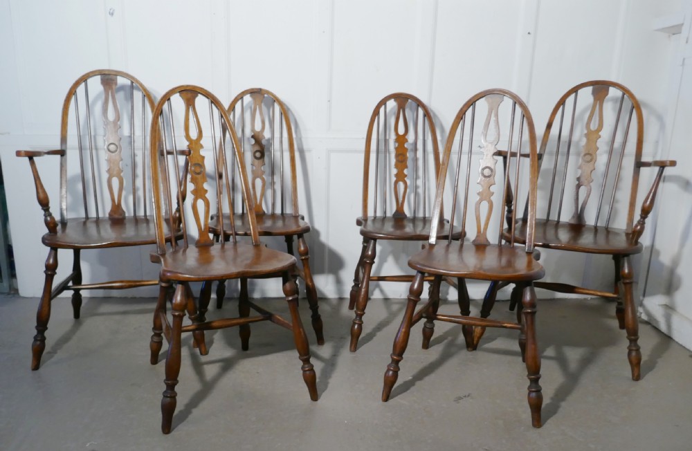set of 6 beech elm arts and crafts high back english windsor chairs