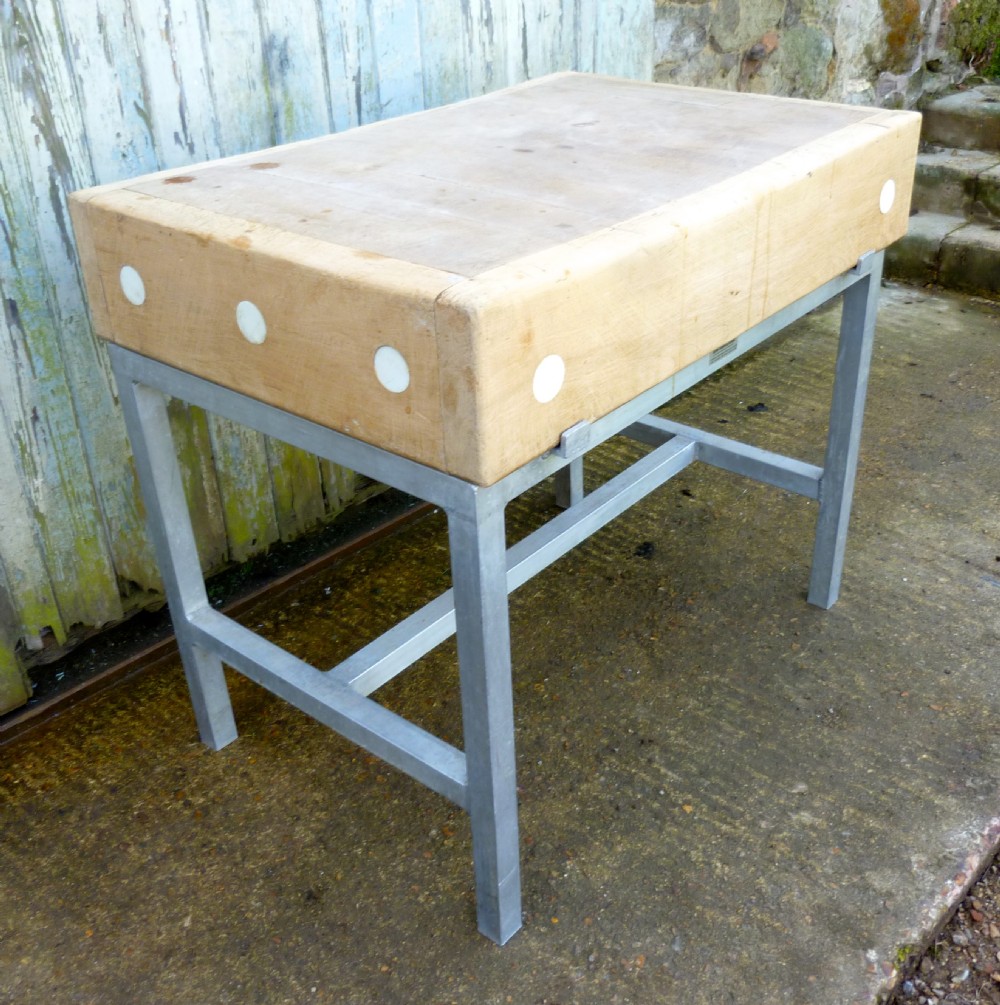 industrial butchers block on stand