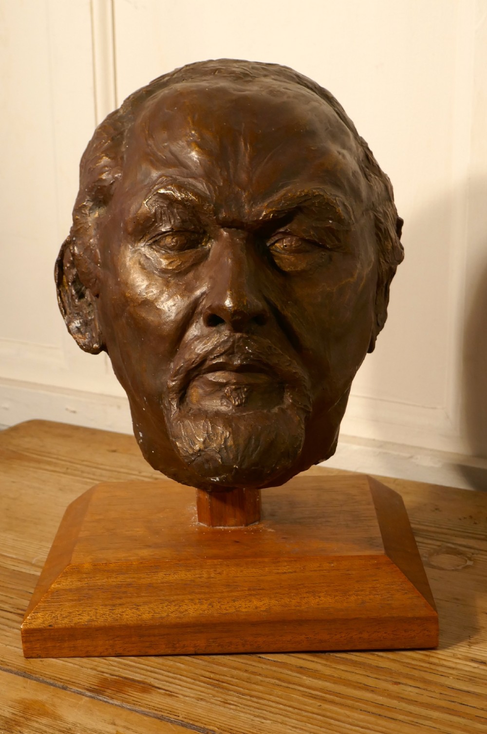 naive life size simulated bronze plaster head of bearded man not signed