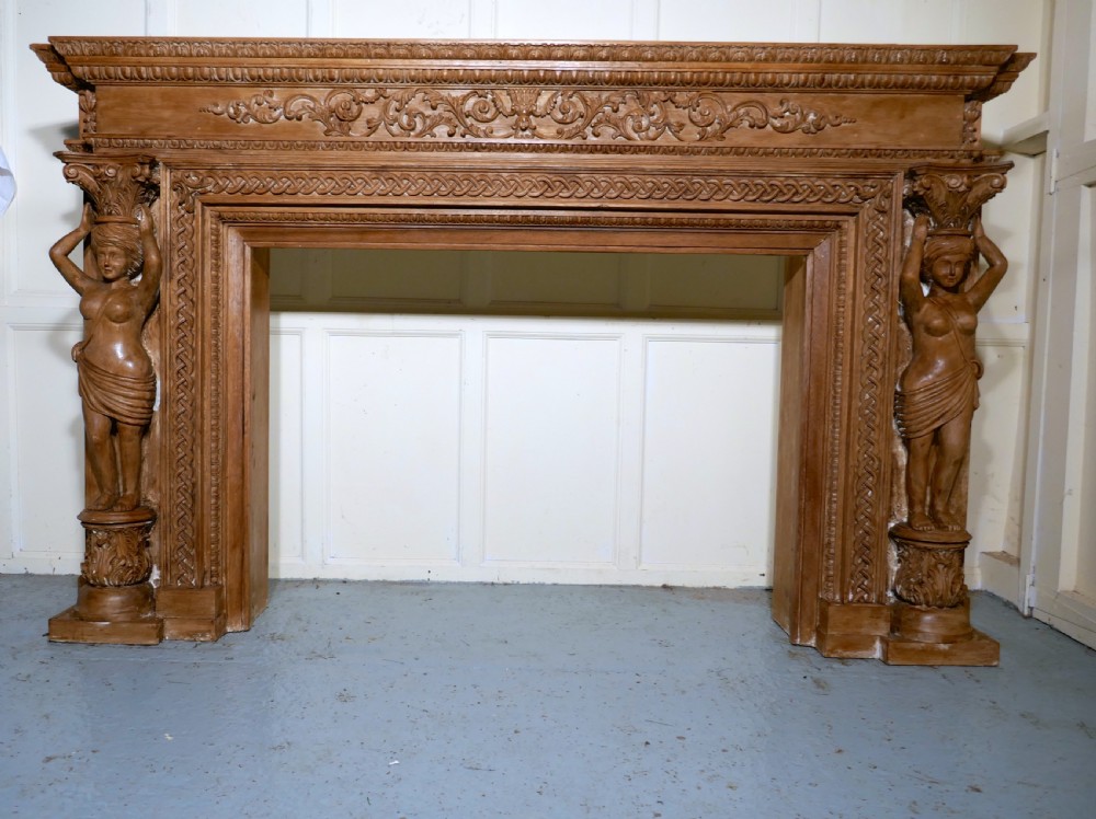 large 19th century adams style carved fire place