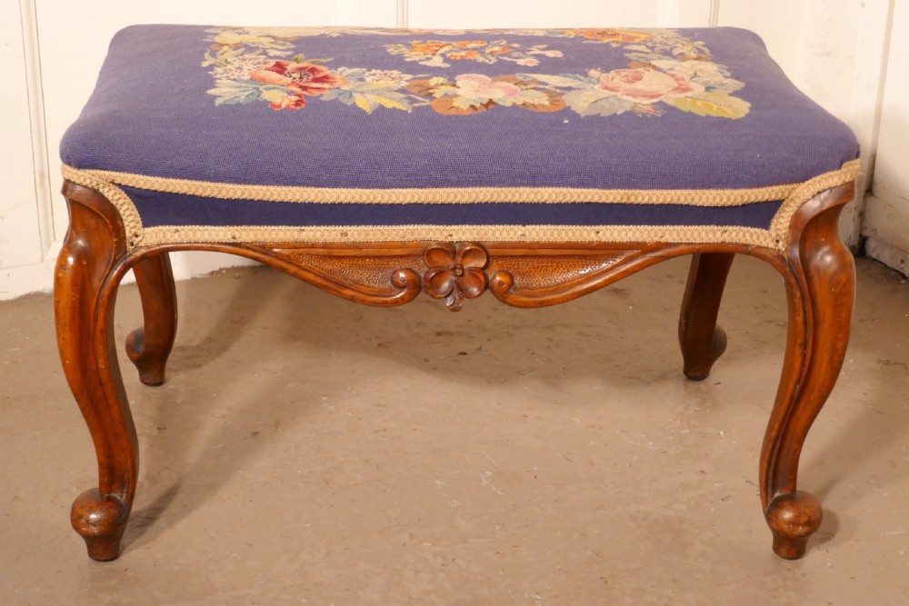victorian petit point tapestry upholstered mahogany stool