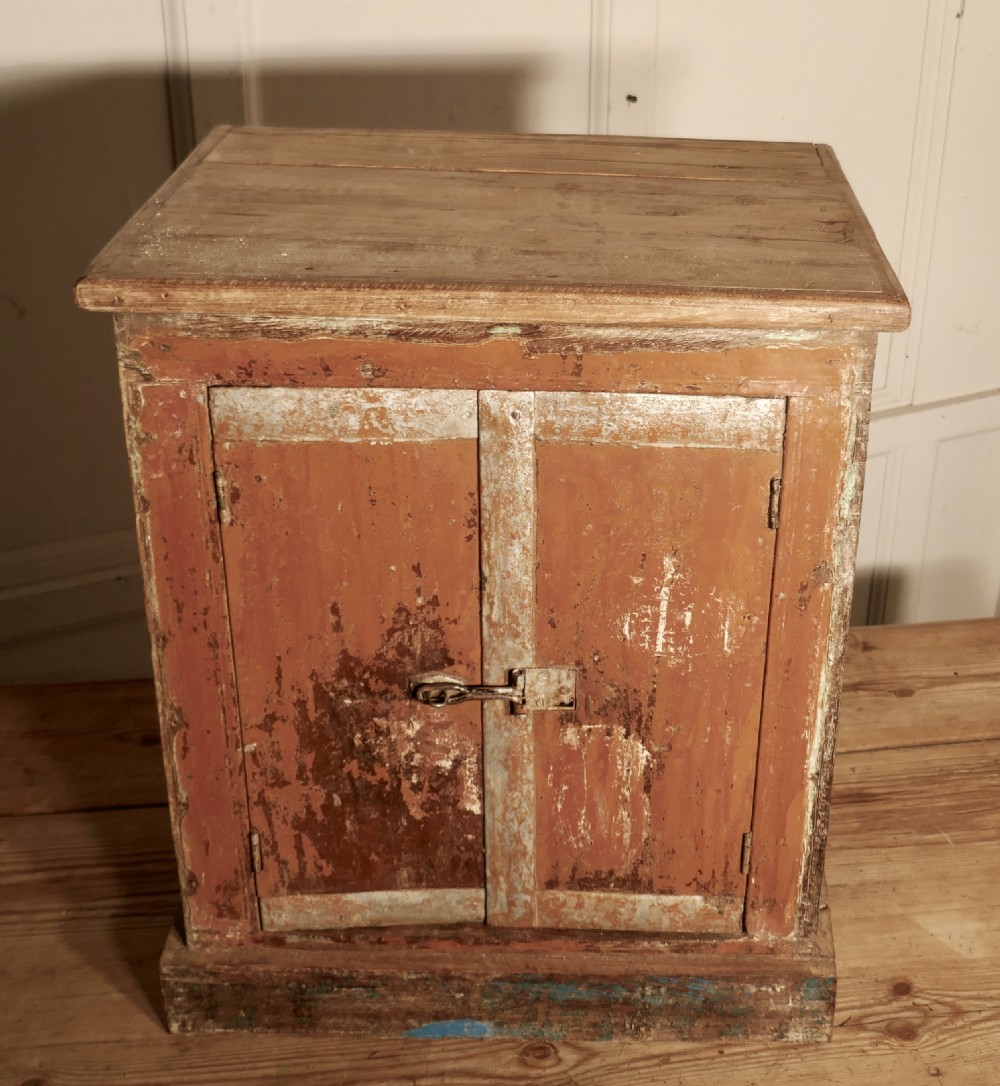primitive french rustic 2 door cupboard with distressed worn paint