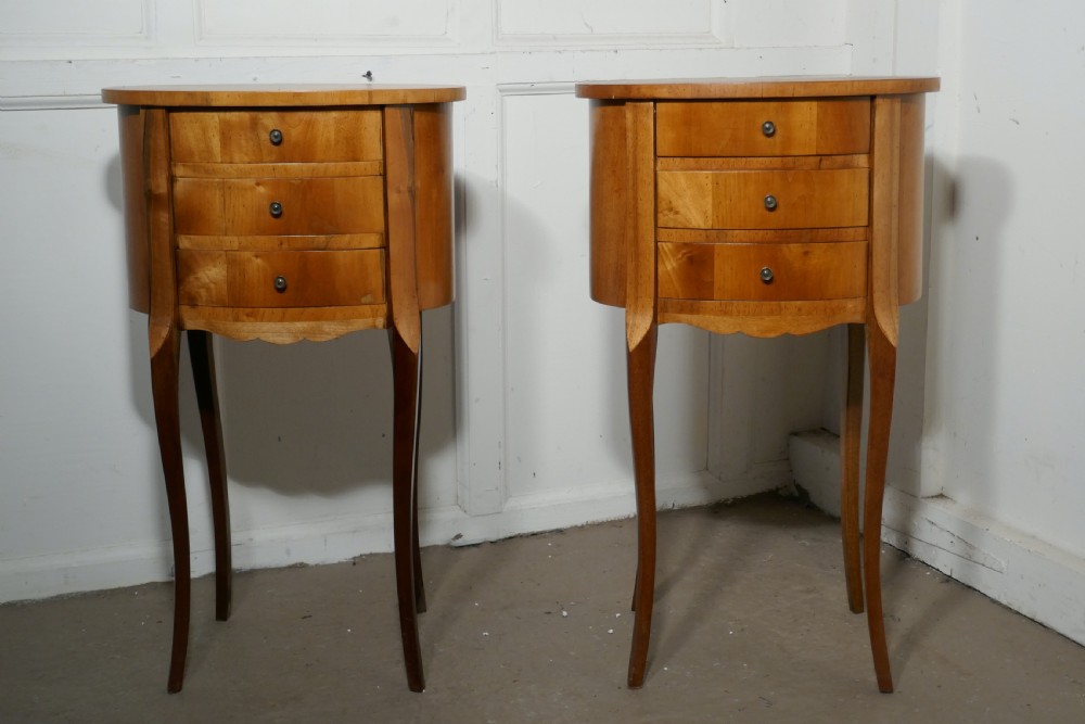 pair of french golden cherry oval bedside cabinets
