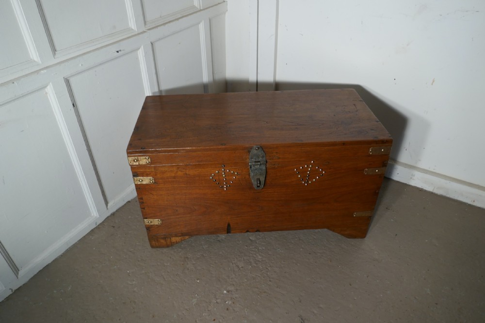 a 19th century brass bound campaign chest secret interior