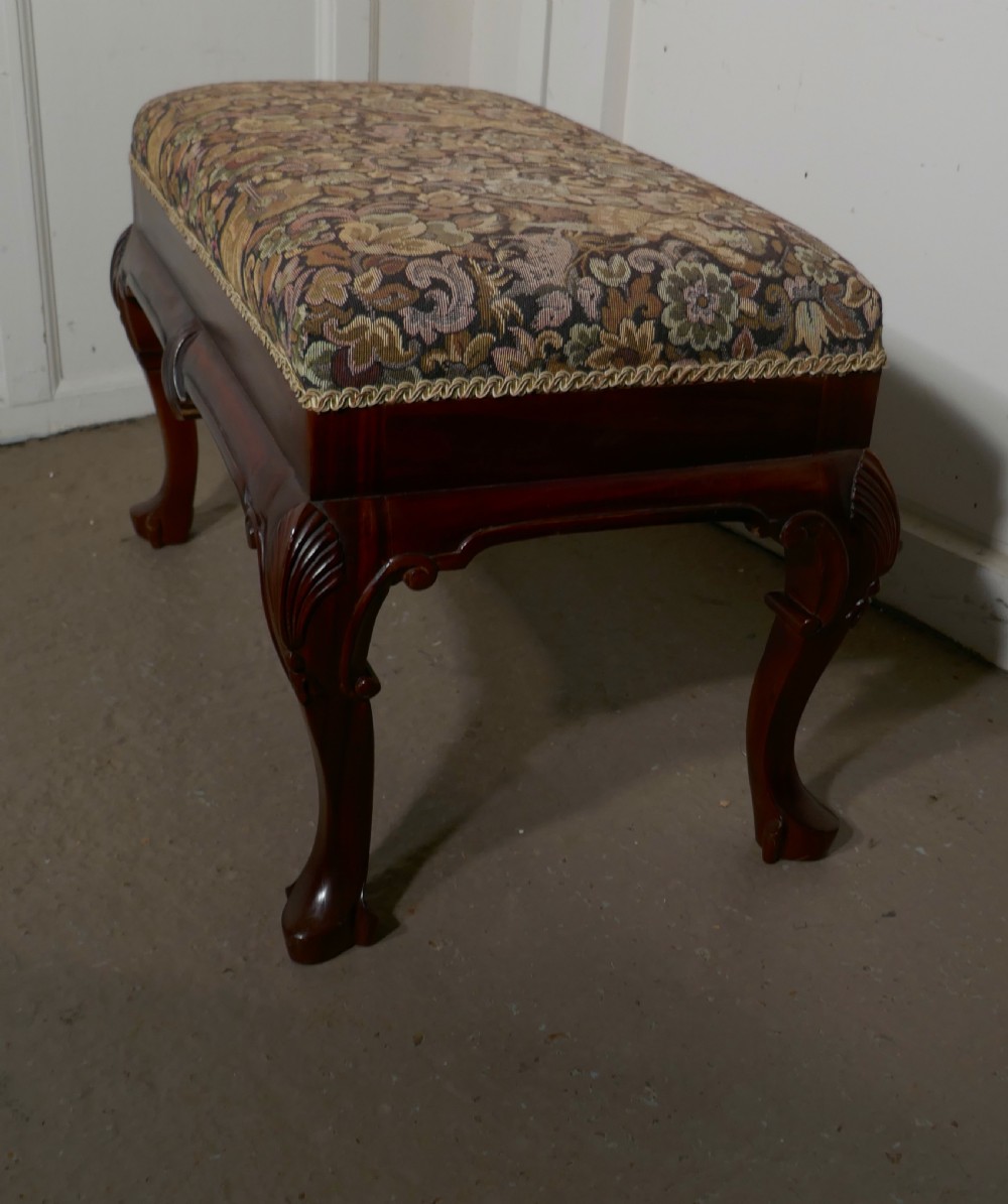 arts and crafts tapestry upholstered mahogany stool