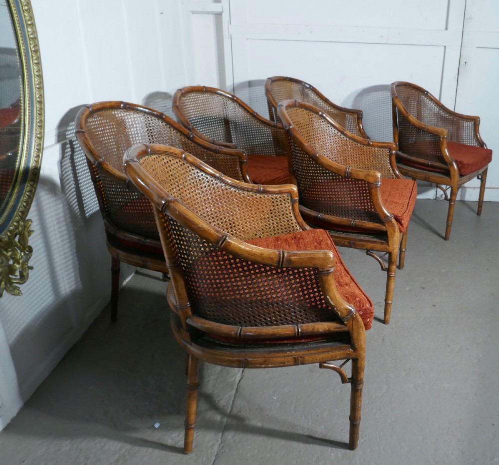 a set of 6 art deco golden simulated bamboo dining chairs