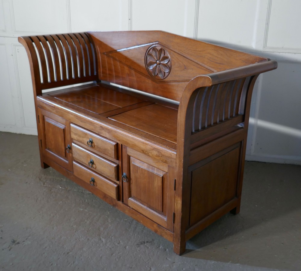 fruitwood settle benchhall seat with shoe cupboard