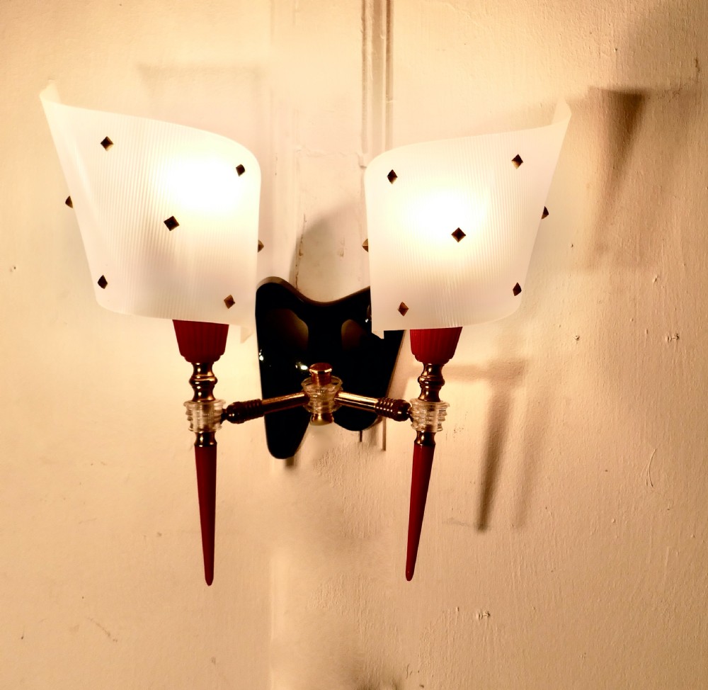 set of 5 50s retro black and red wall lights