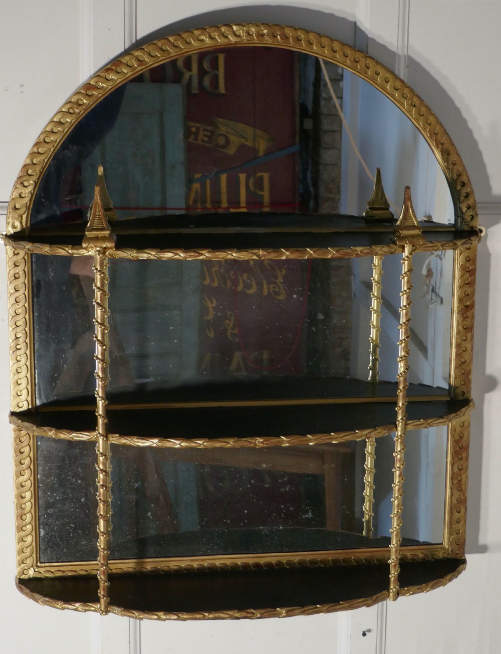 french arch top shelved display overmantel mirror
