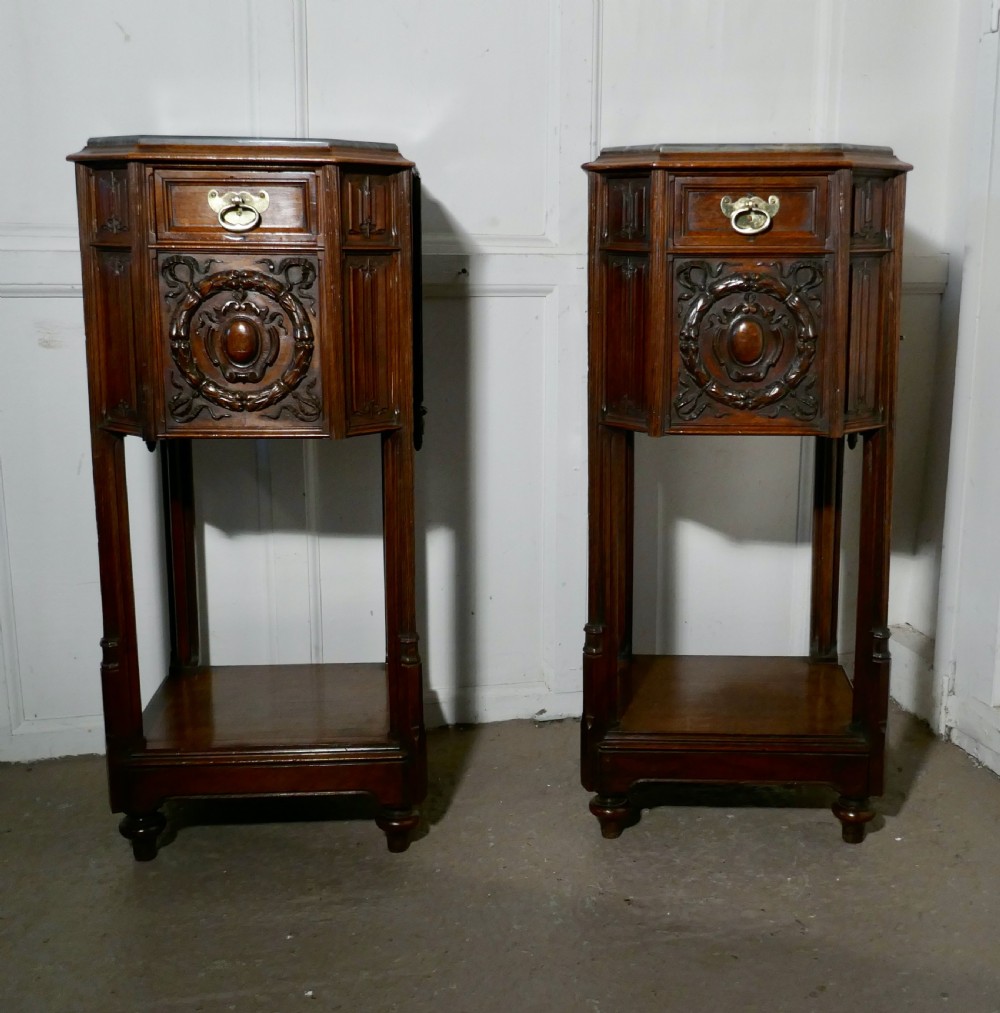 pair of french 19th century gothic oak bedside cupboards