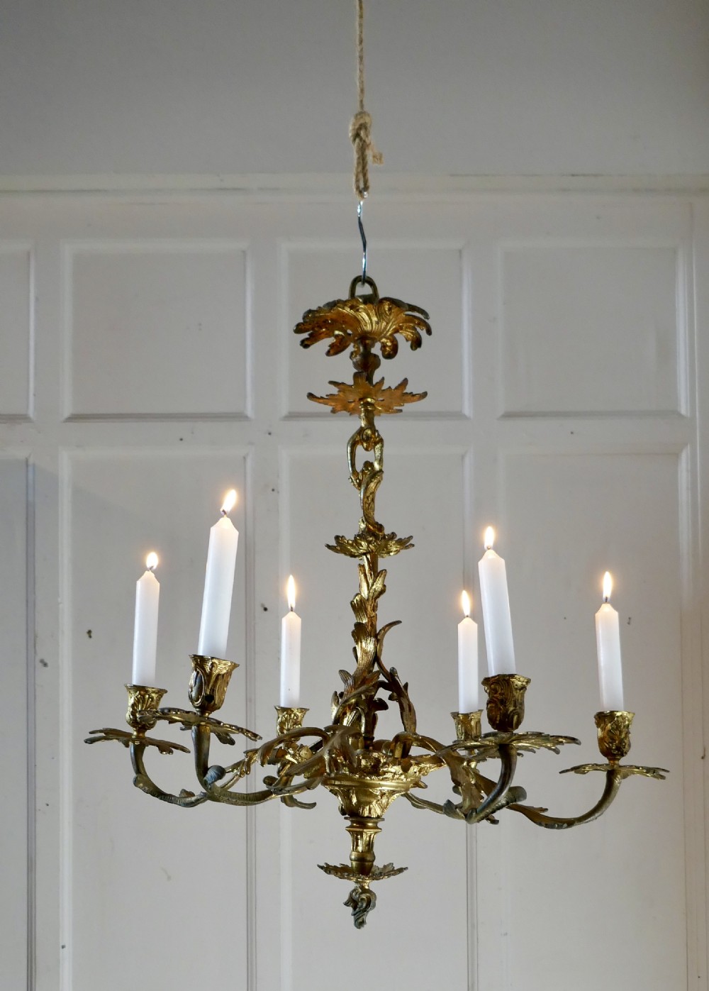 a french gilded brass 6 branch rococo chandelier candelier