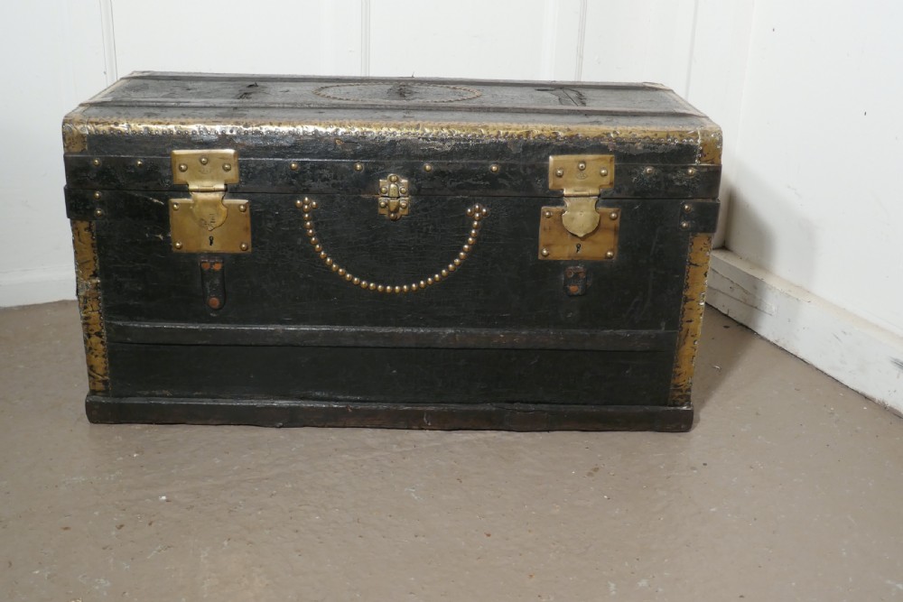 french country house chic leather and brass bound chest