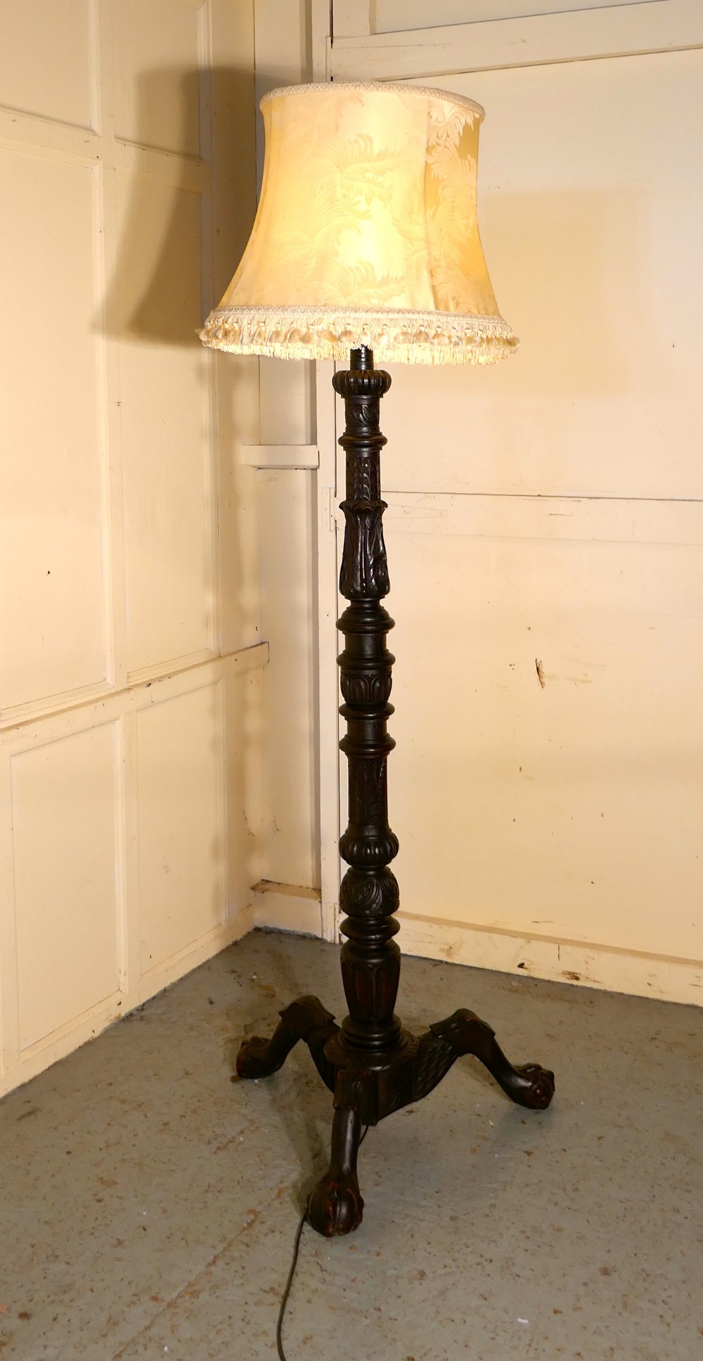 gothic carved oak torchere floor standing standard lamp