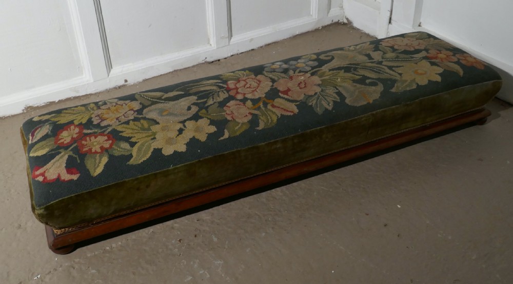 victorian petit point tapestry upholstered mahogany foot stool