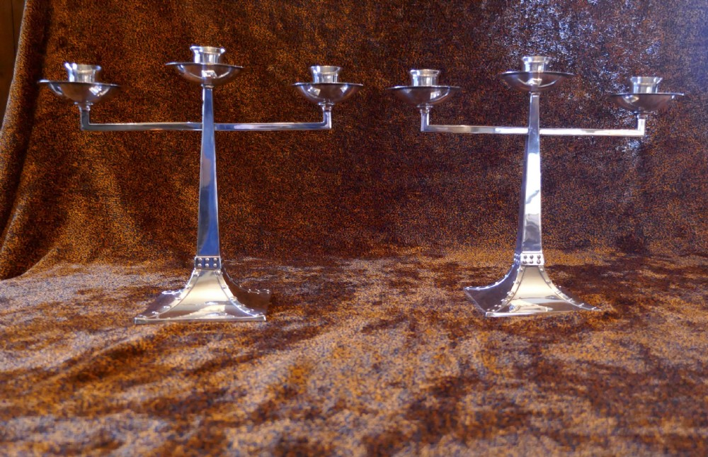 a pair of james dixon sons threebranch silver plated arts crafts candelabra
