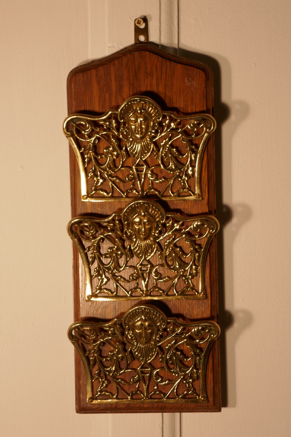 french art nouveau brass and oak wall hanging letter rack