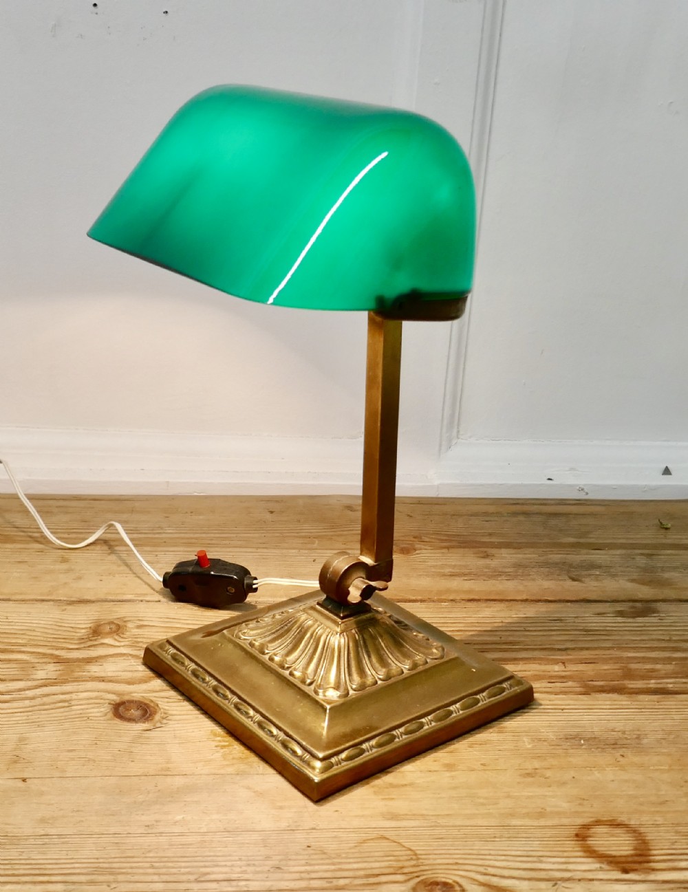 early 20th century brass and green glass barristers desk lamp
