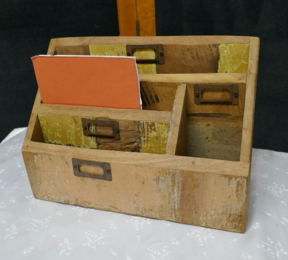distressed industrial look desk top stationary box letter rack