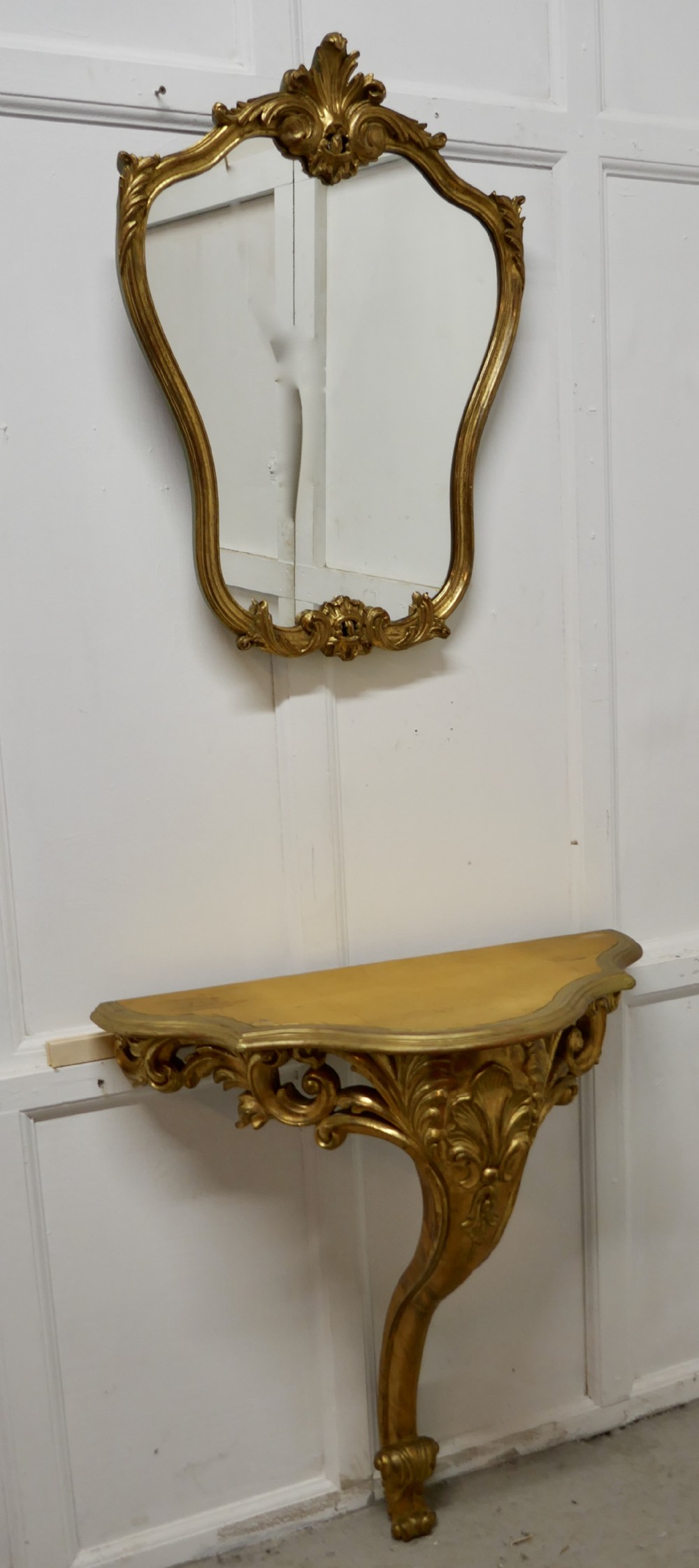 19th century french gilt console or hall table and matching mirror set