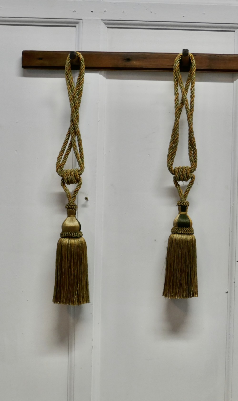 a beautiful pair of large french gold silk hand made tassels