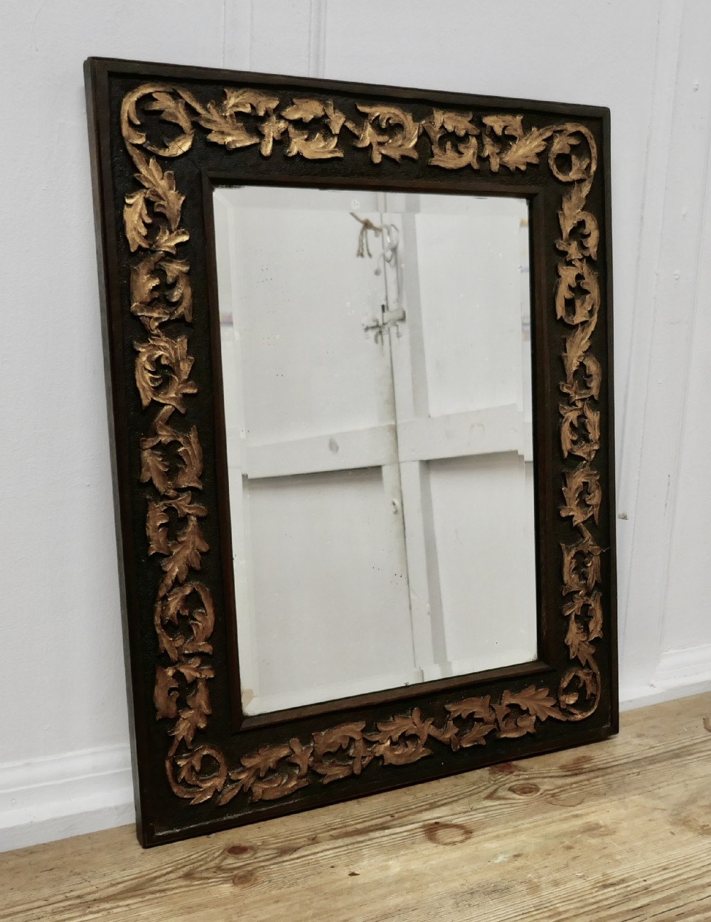 19th century carved oak and gilt wall mirror