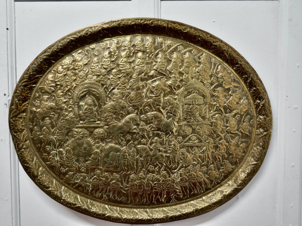 large oval asian brass wall hanging marriage charger