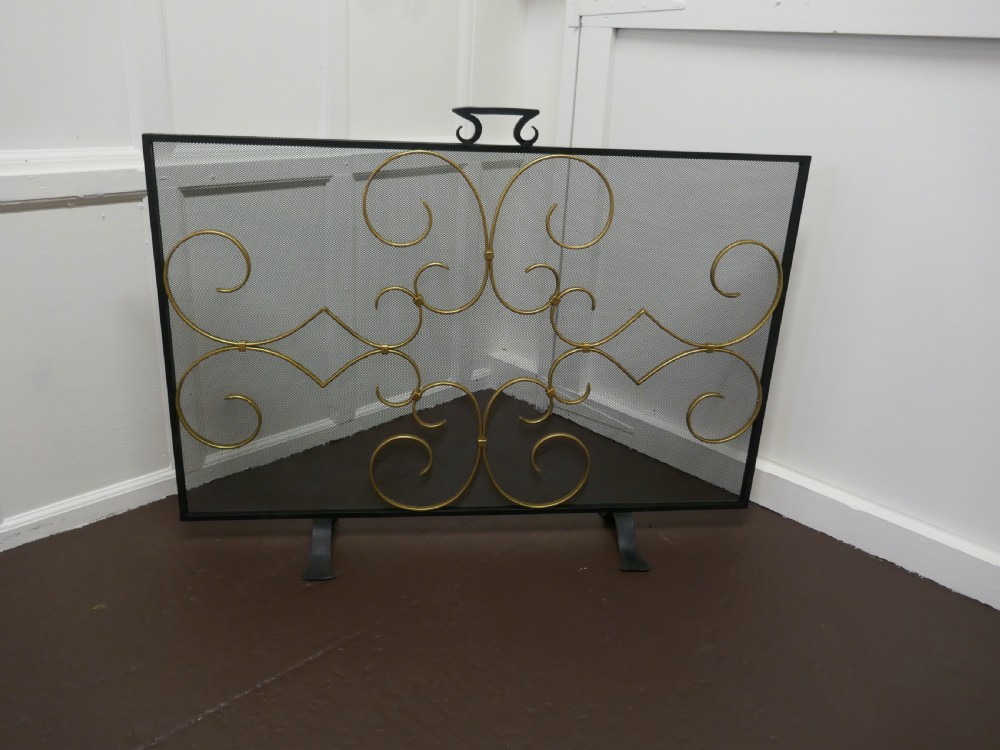 4ft iron and gilt fire guard for inglenook fireplace