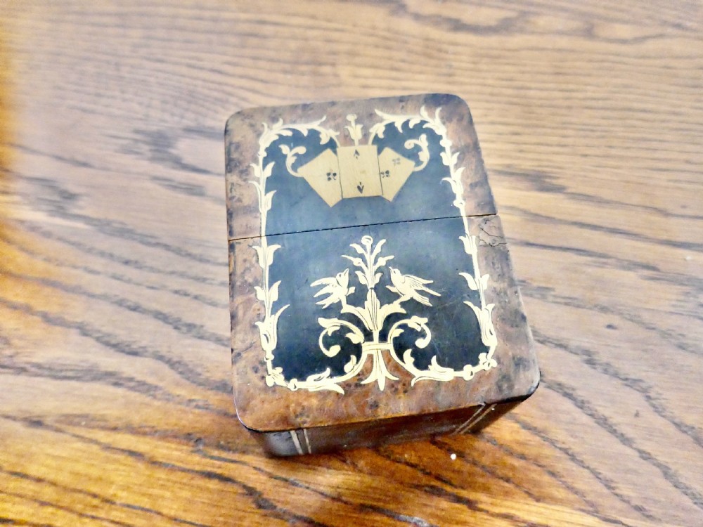 french inlaid playing card box with 2 packs of cards