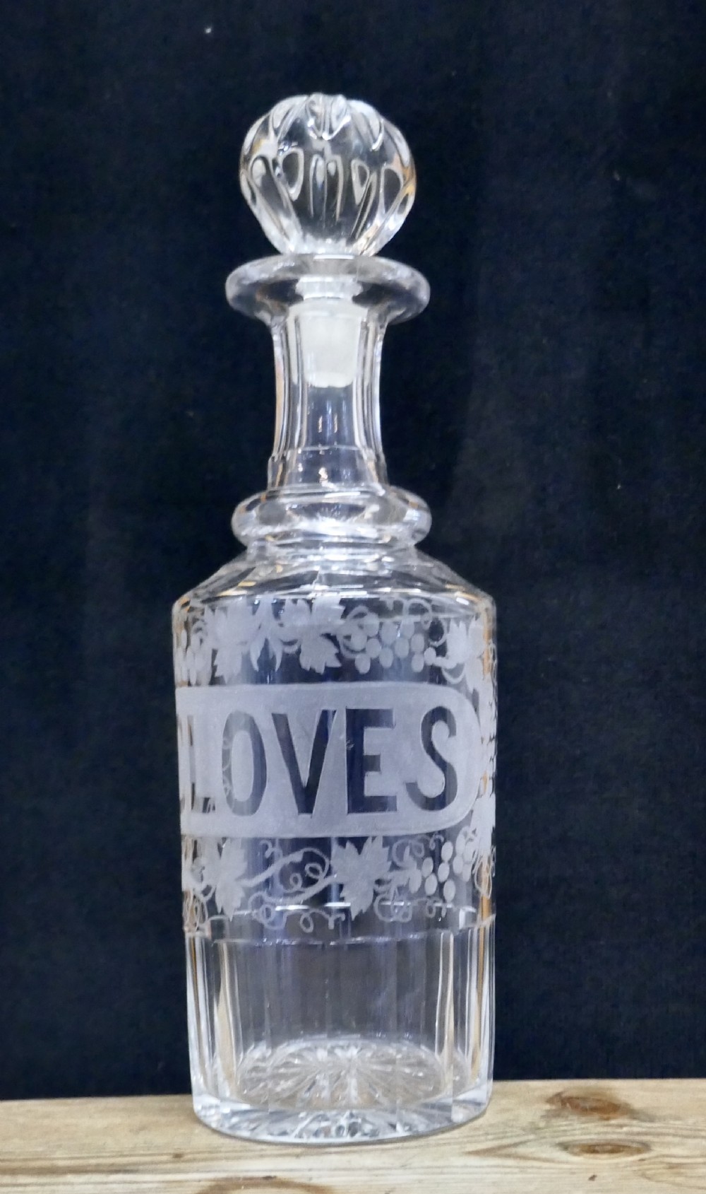 victorian etched crystal cloves decanter