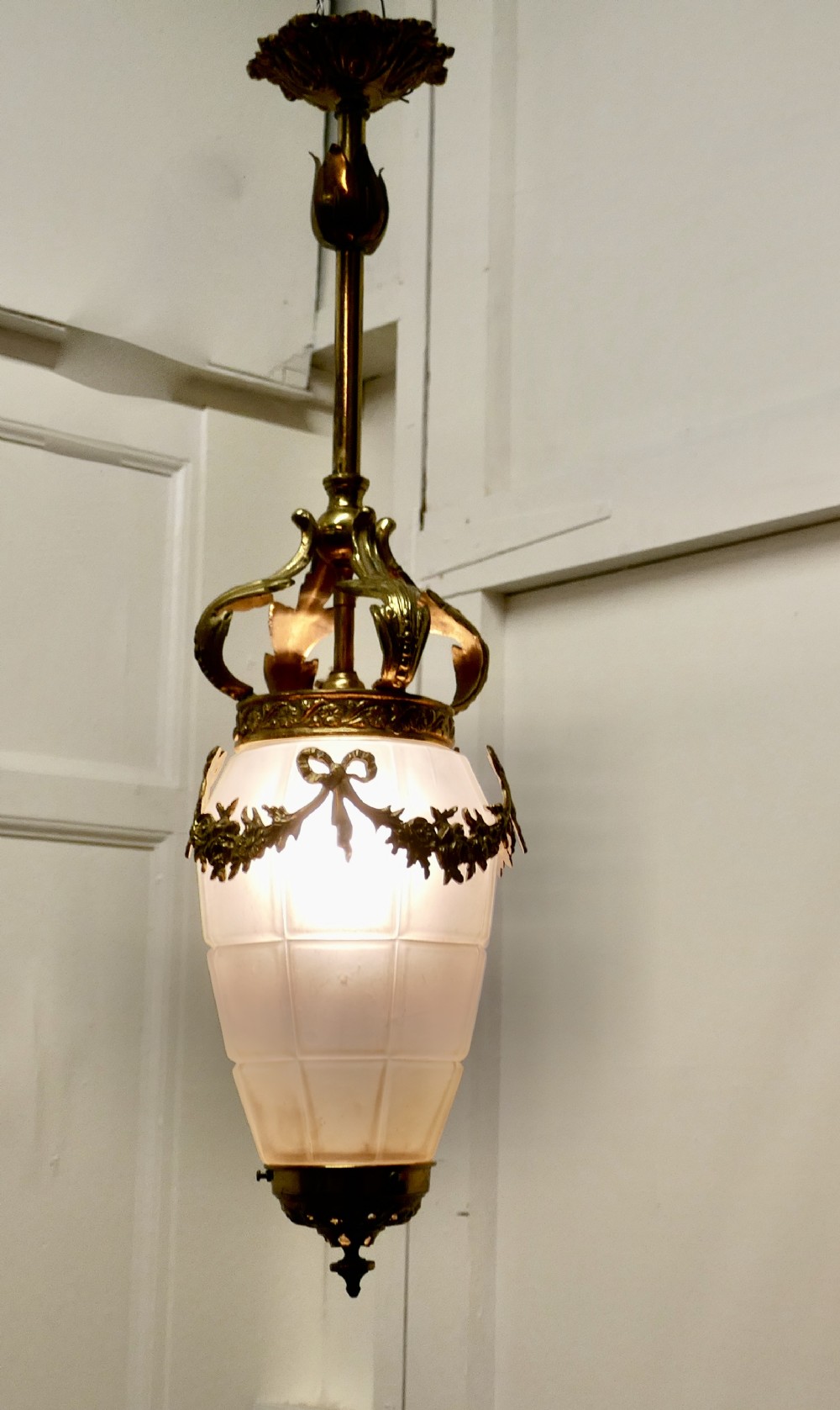 french opalescent glass and brass hanging pendant light