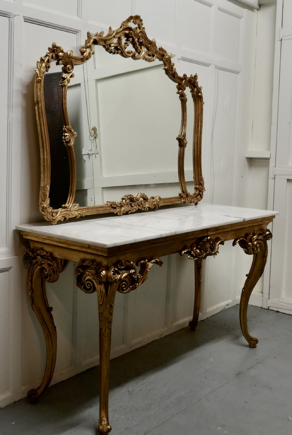 19th century french marble top gilt centre table and matching wall mirror