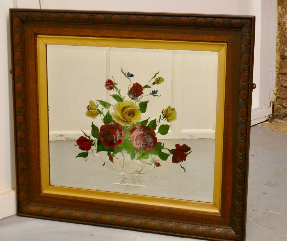 victorian reverse painted mirror decorated with roses