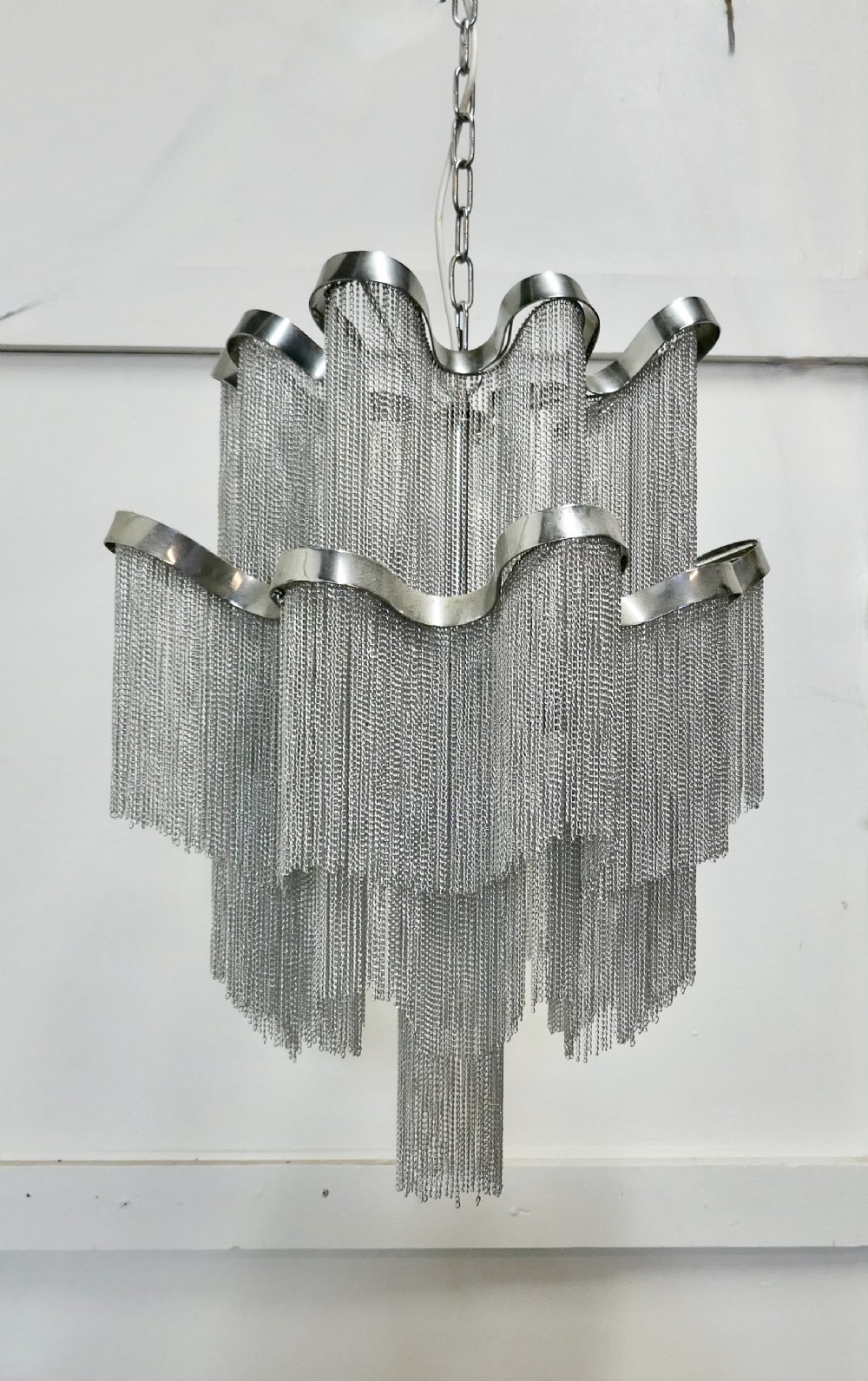 large mid century wavy waterfall chrome chain chandelier