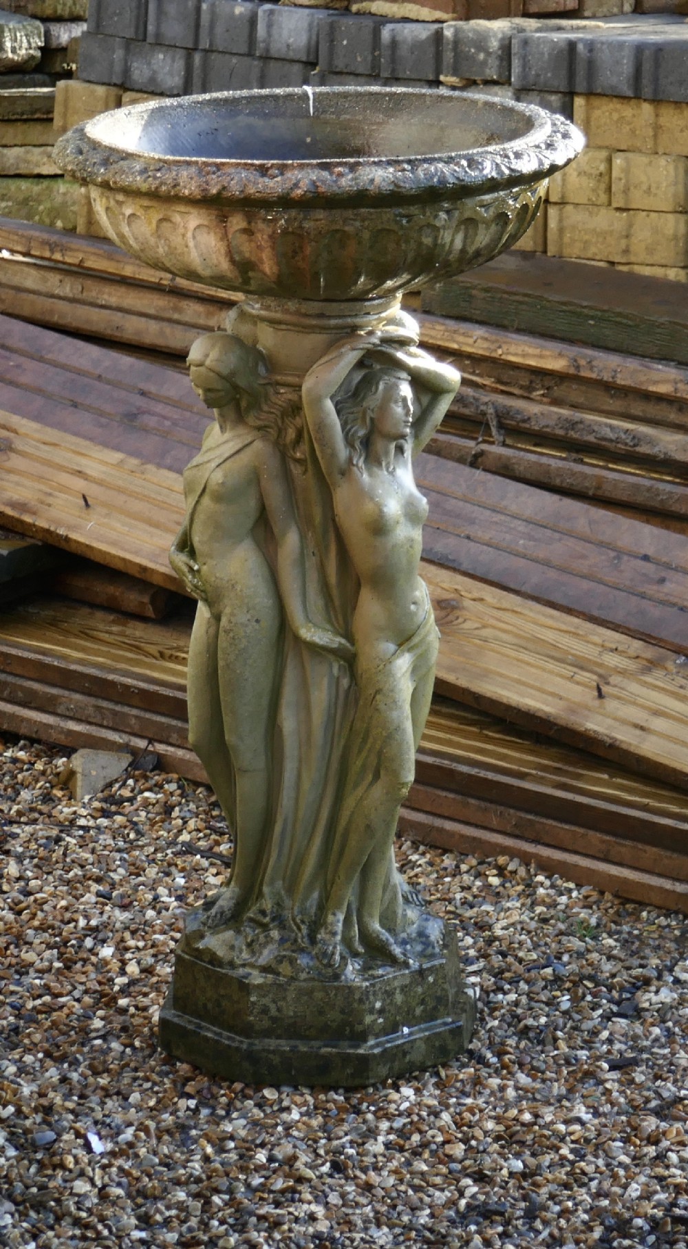 weathered cast bird bath the 3 muses garden ornament