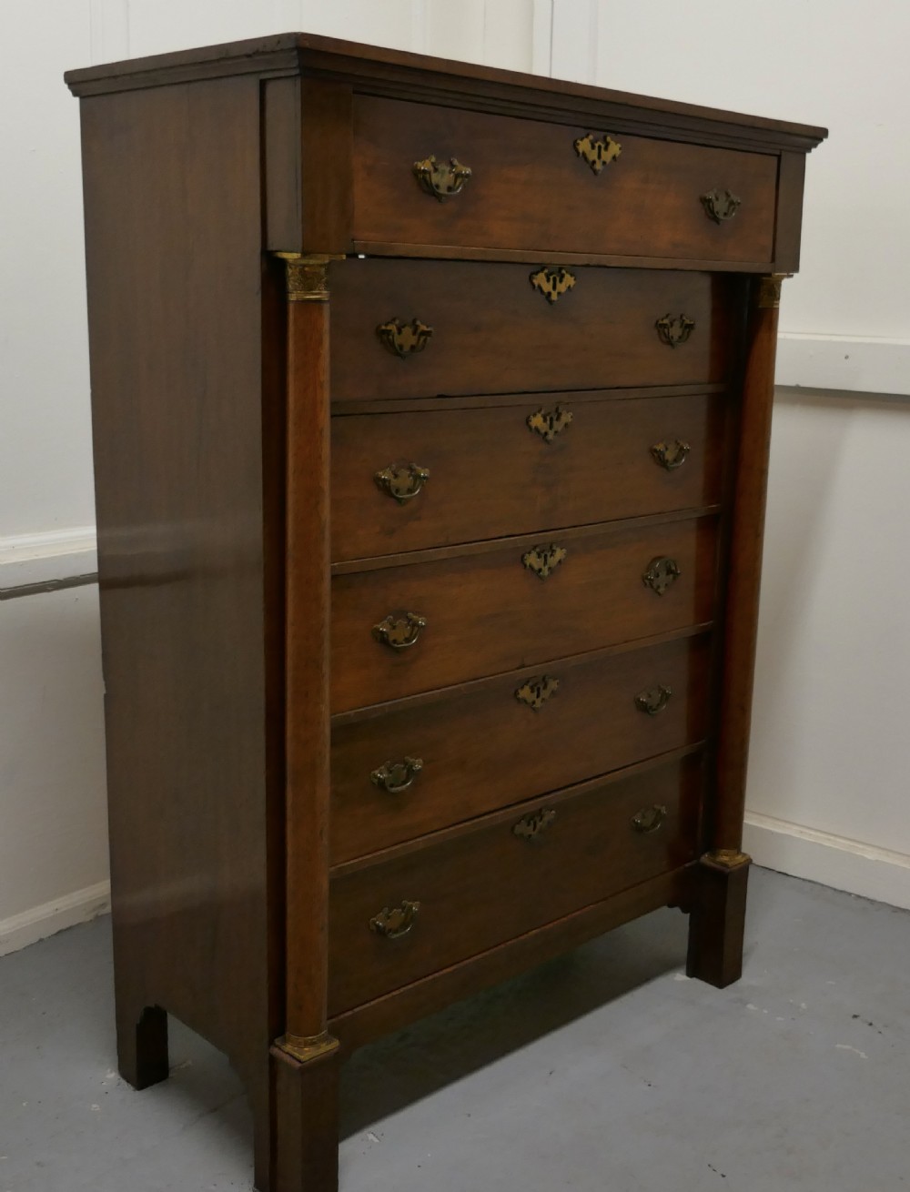 19th century tall 6 drawer oak chest of drawers