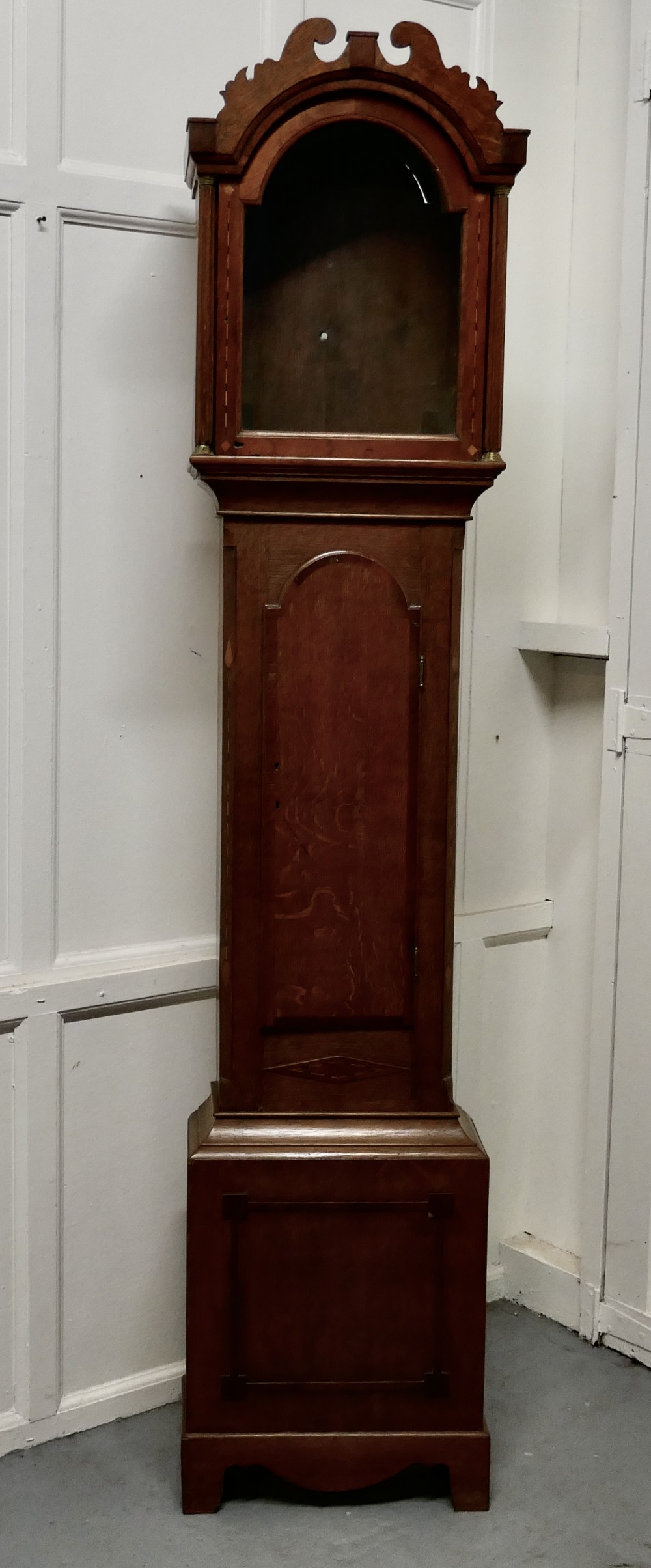 victorian inlaid oak long case clock case