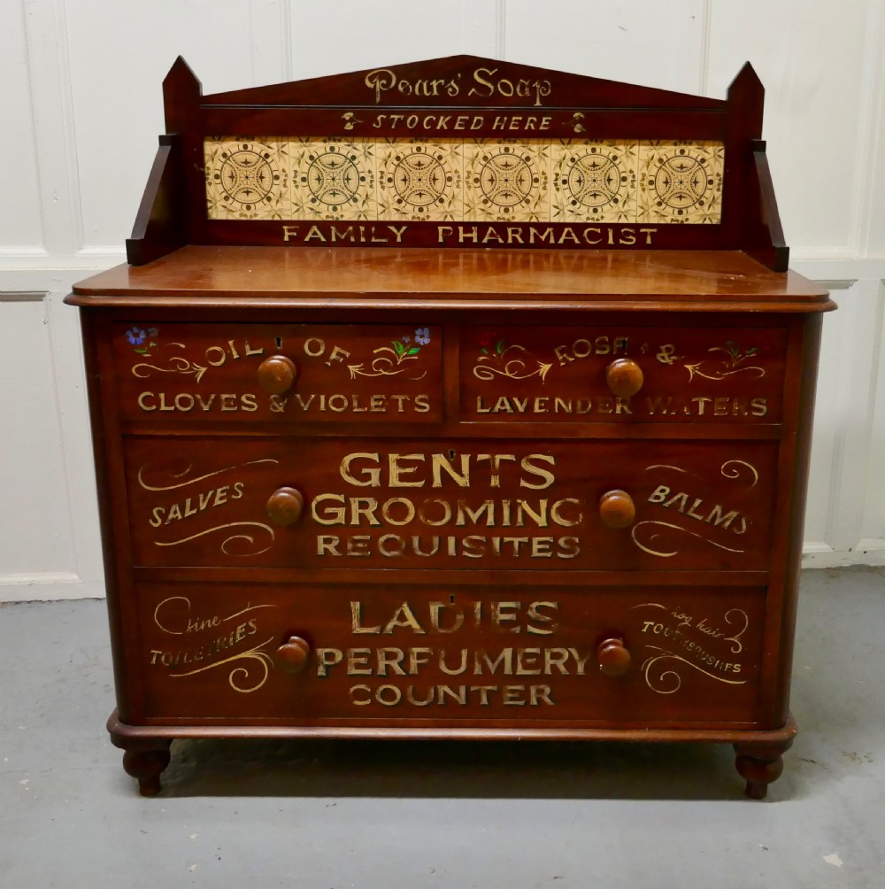 victorian mahogany sign painted chemists chest of drawers
