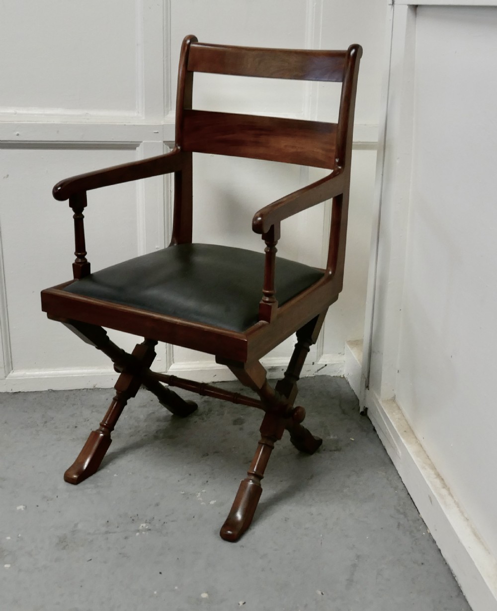 arts and crafts x frame mahogany desk chair