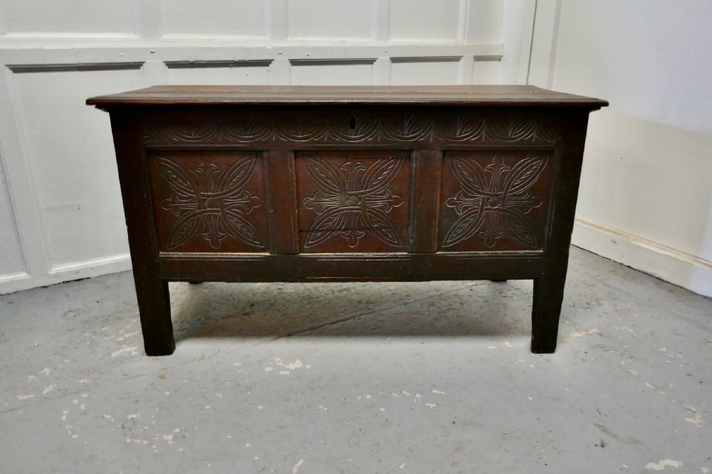 19th century carved panelled oak coffer
