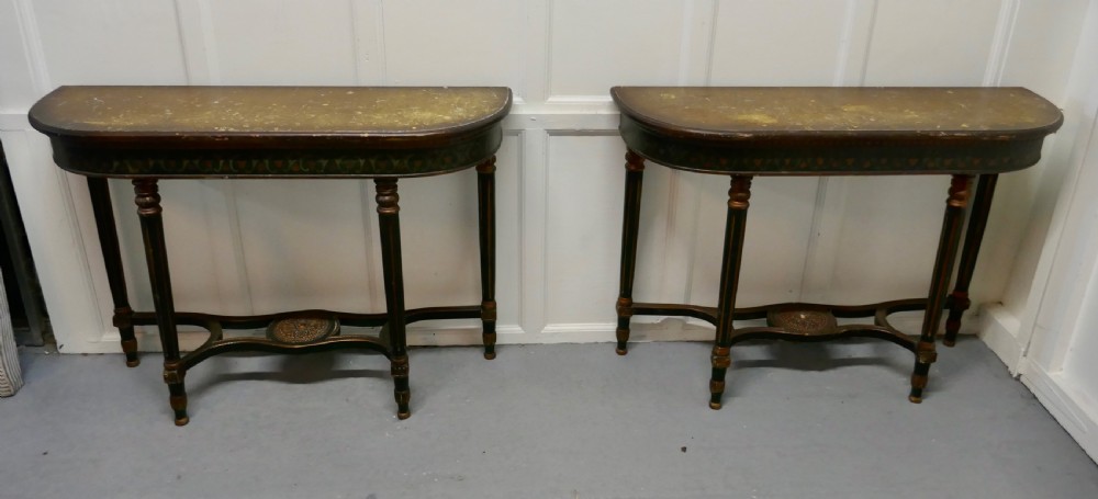 pair of large regency style painted console tables