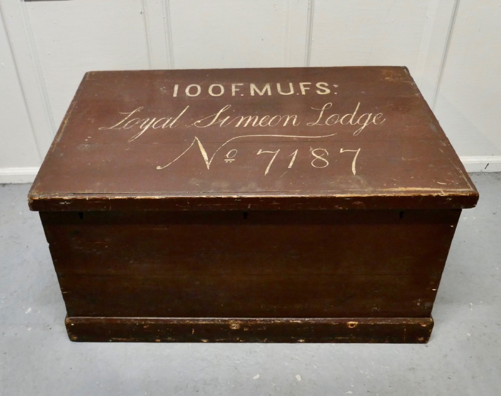 a victorian painted masonic pine chest