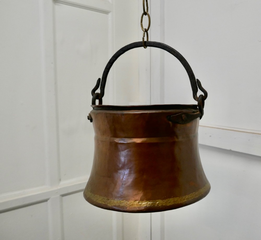 19th century beaten copper cooking pot cauldron