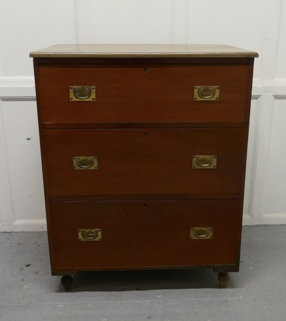 3 drawer mahogany campaign chest with painted top