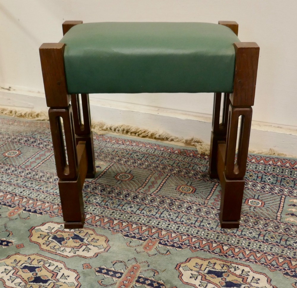 stylish arts and crafts oak and leather stool