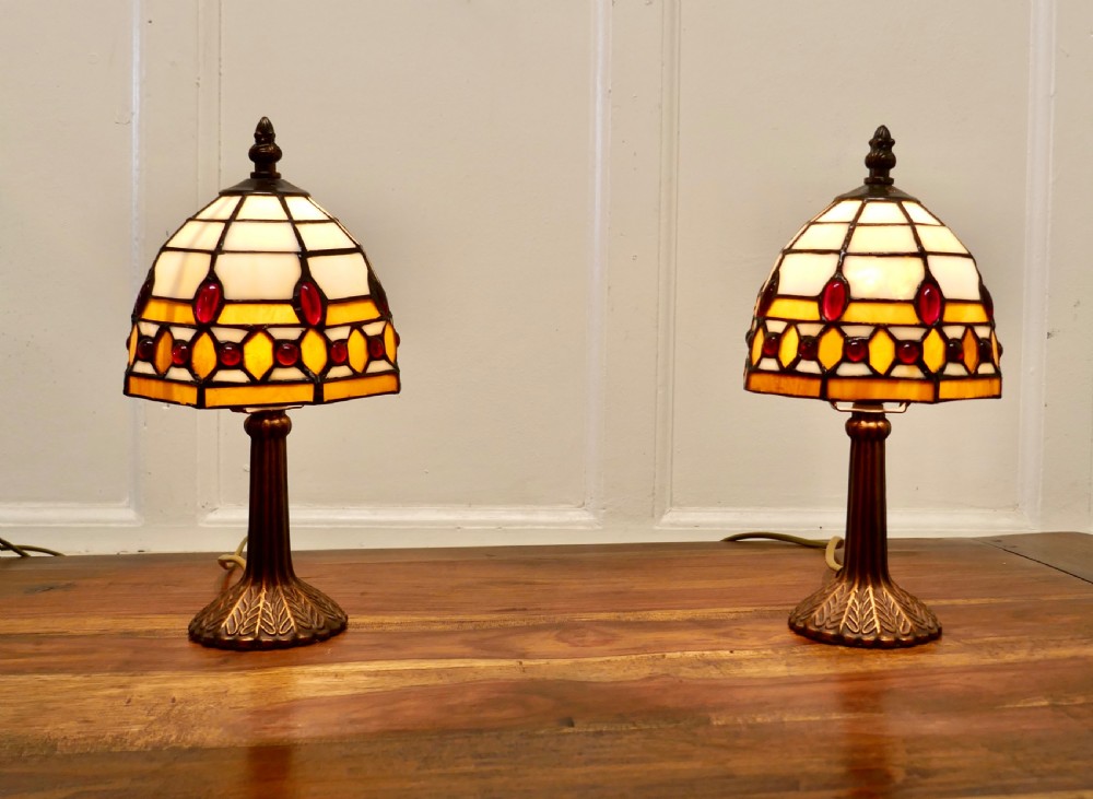 a pair of vintage tiffany style art nouveau table lamps