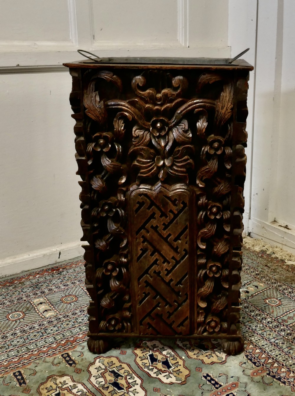 country house carved gothic oak umbrella stand