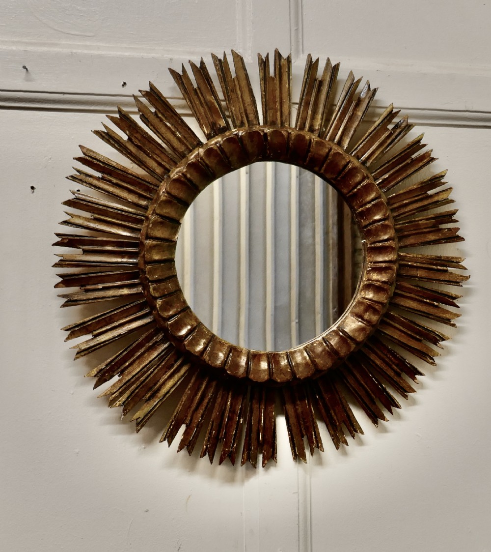 french carved wood art deco odeon style sunburst mirror