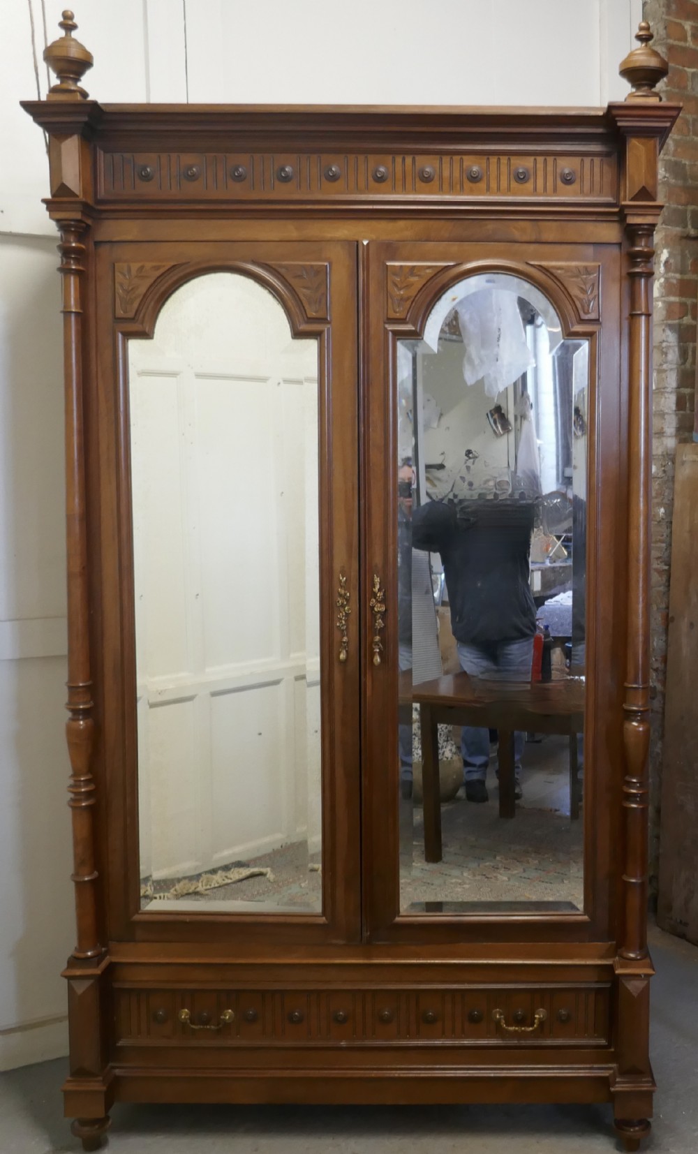 french arts crafts walnut mirror double door armoire