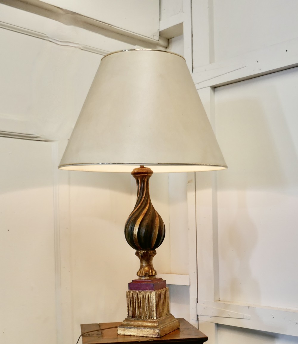 1920s bulbous folk art painted spanish lamp and shade