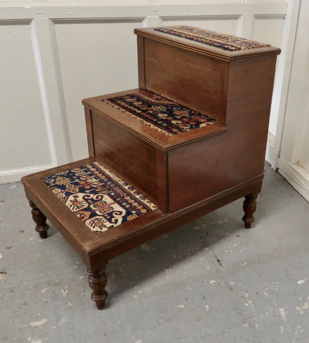 early victorian library steps or 3 step commode on turned legs